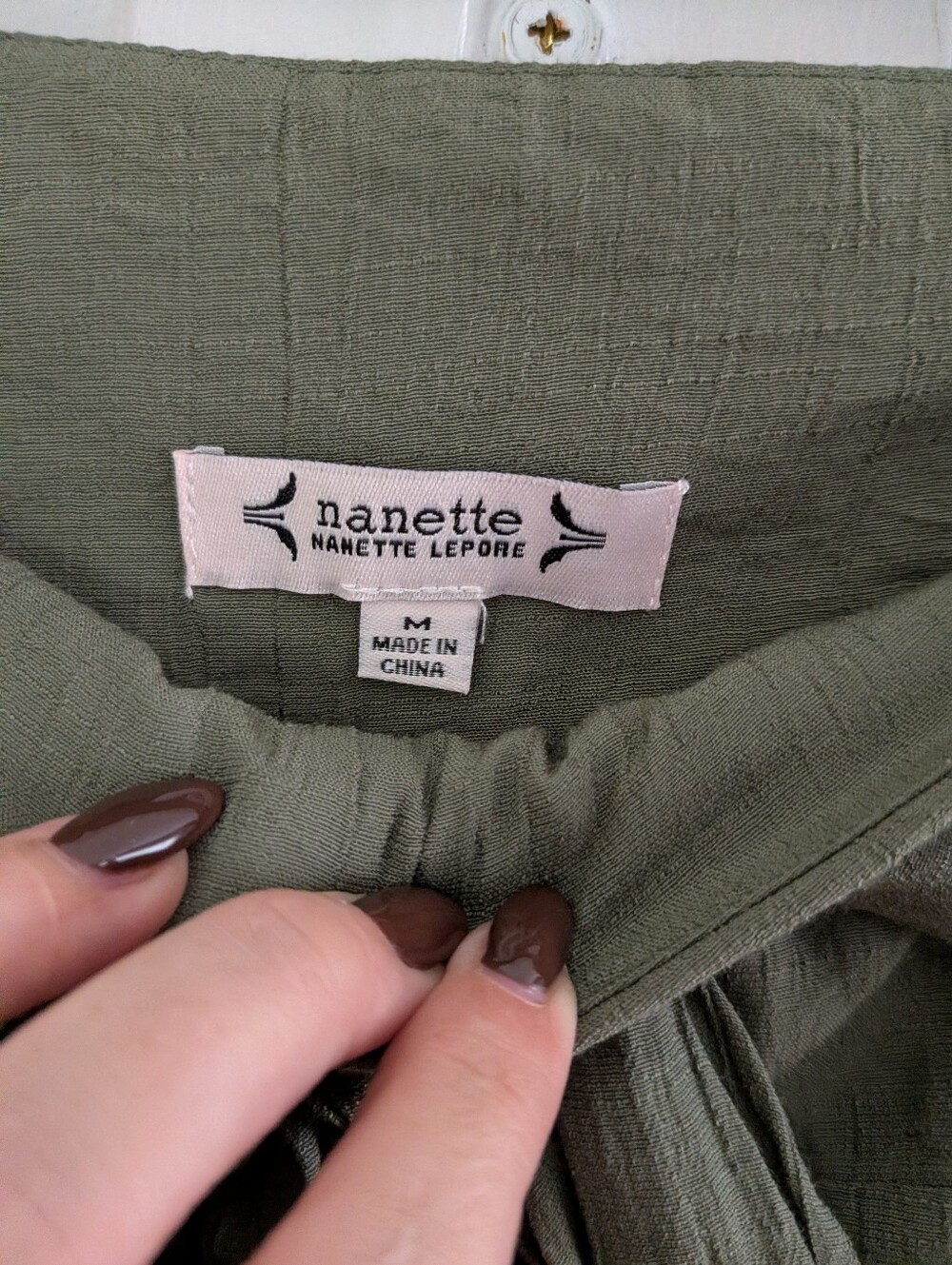 Nanette Lepore Olive Green Tie Front Wide Leg Tiered Pants Size M - Picture 3 of 5